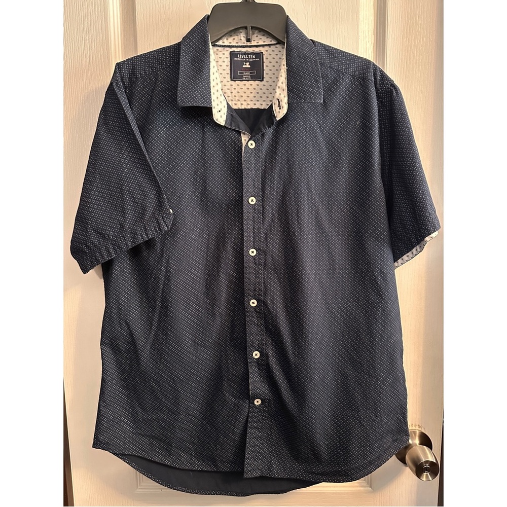 Level Ten Dark Blue Casual Button Down Shirt